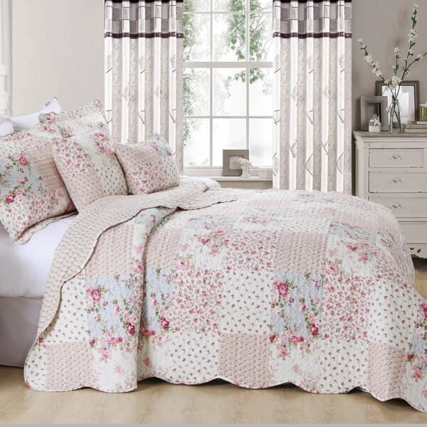 Quilted Floral Patchwork Bedspread with Pillow Case