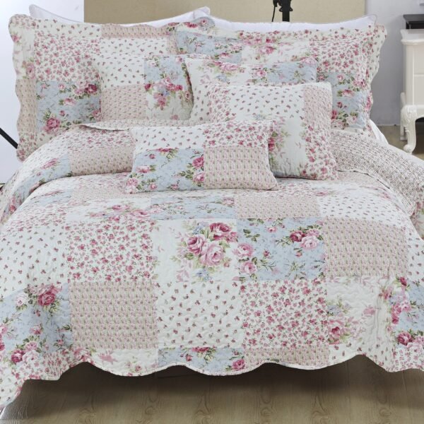 Quilted Floral Patchwork Bedspread with Pillow Case
