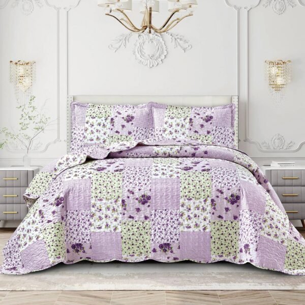 Quilted Floral Patchwork Bedspread with Pillow Case