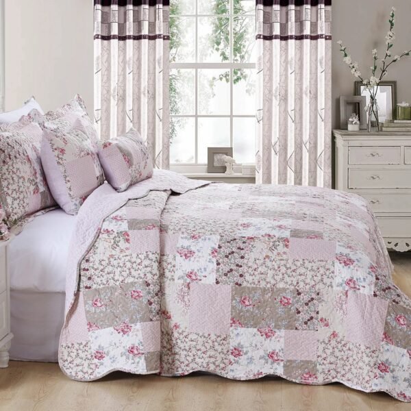 Quilted Floral Patchwork Bedspread with Pillow Case