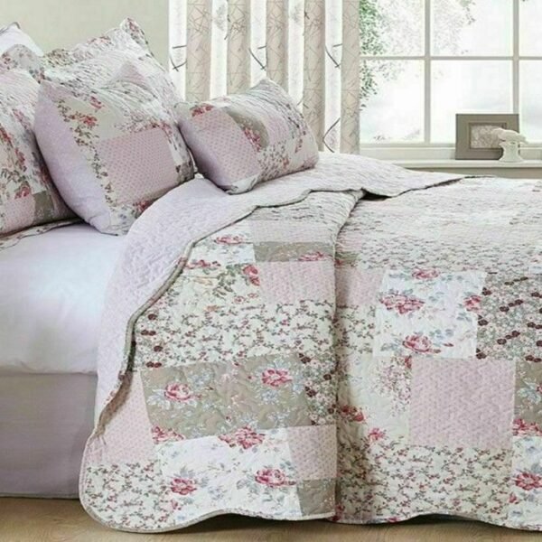 Quilted Floral Patchwork Bedspread with Pillow Case