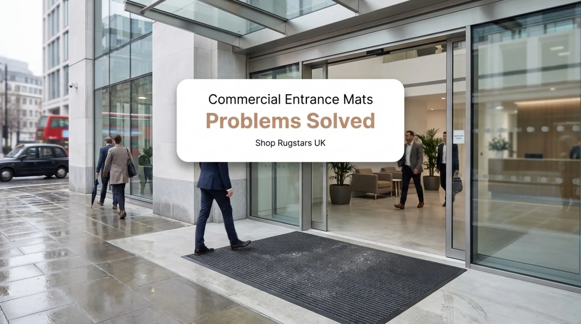 A commercial entrance mat preventing dirt and ensuring safety in a UK business setting.