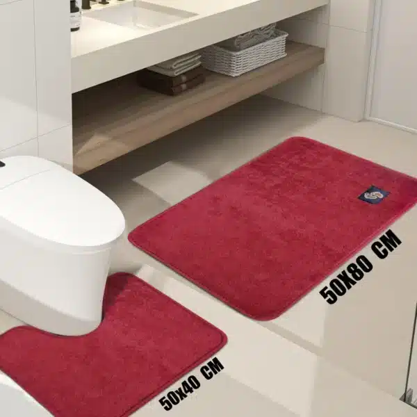 Microfiber Bath Mat Burgundy - Microfiber Bath Mat and Pedestal Set Rugstars UK
