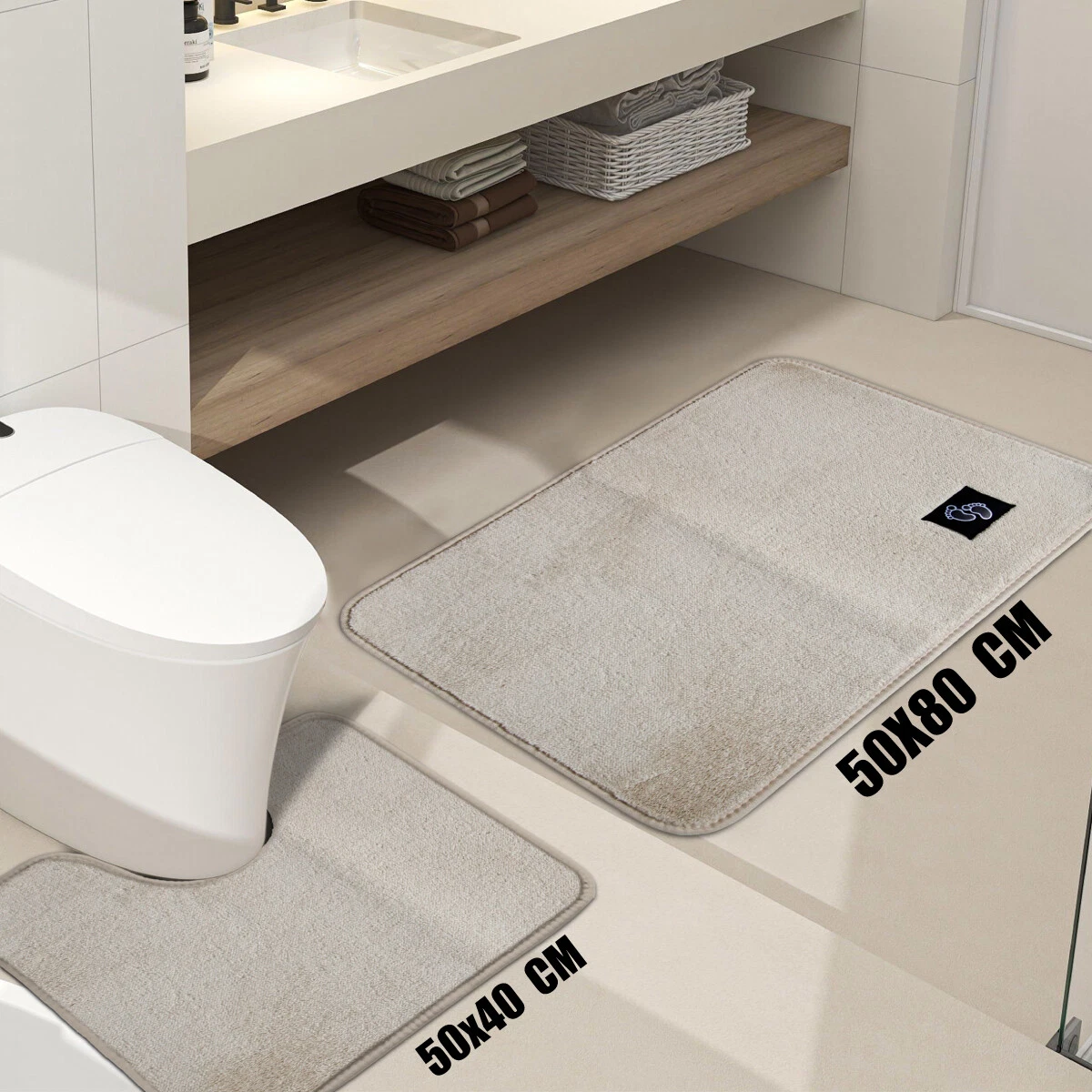 Microfiber Bath Mat Cream - Microfiber Bath Mat and Pedestal Set Rugstars UK