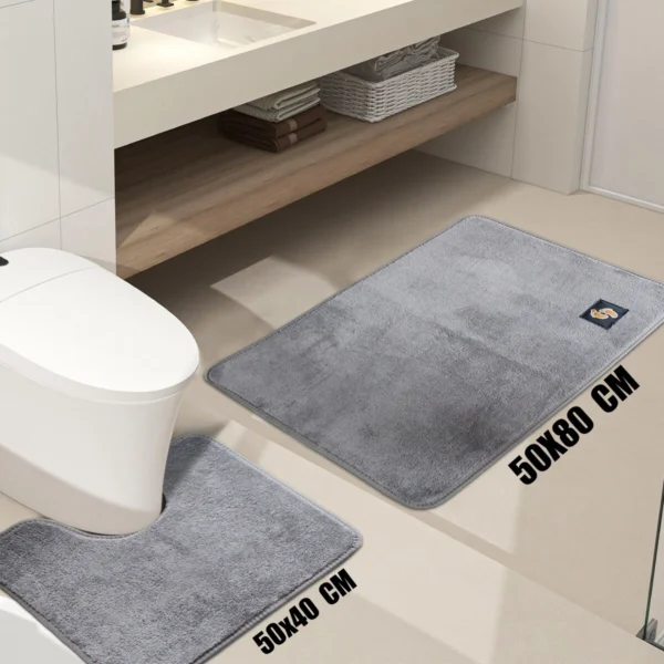 Microfiber Bath Mat Grey - Non-Slip Microfiber Bath Mat and Pedestal Set Rugstars UK
