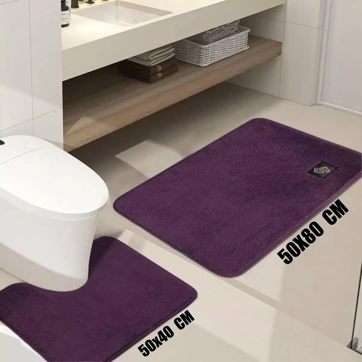 Microfiber Bath Mat Plum - Microfiber Bath Mat and Pedestal Set Rugstars UK