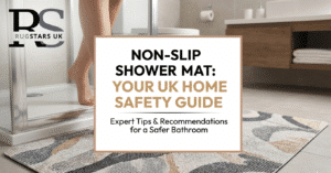 Non-slip shower mat in a modern UK bathroom, ensuring safety and preventing falls.