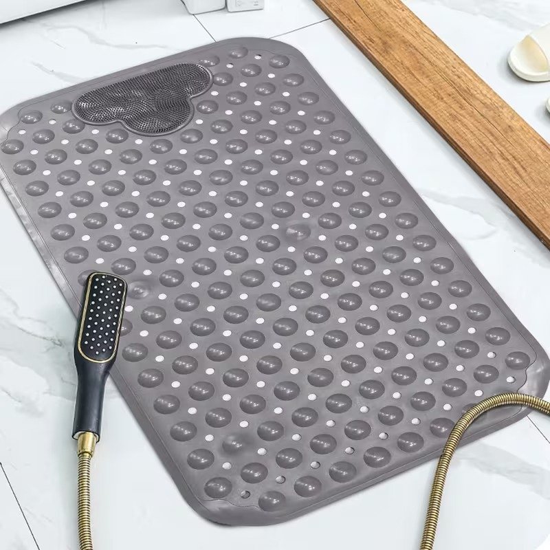 Grey shower mat anti mould rubber safety rug for walk in shower