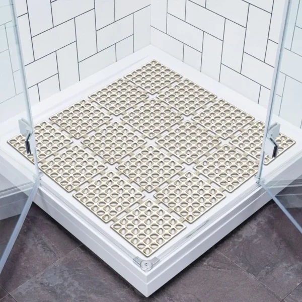 Beige-Non-Slip-Square-Bath-Mat-60x60cm-Strong-Suction-Anti-Mold-Rugstars-UK