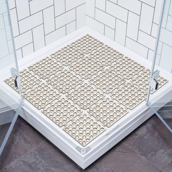 Beige Non Slip Square Bath Mat 60x60cm Strong Suction Anti-Mold — Rugstars UK
