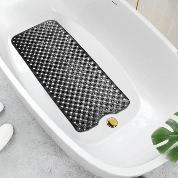 Black Non Slip Bath Mat 40x100cm Diamond Grip Rubber Anti-Mold Rugstars UK