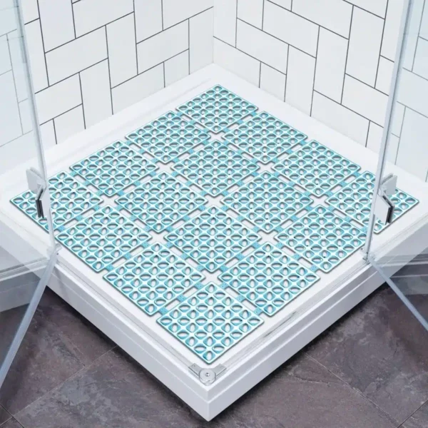 Blue-Non-Slip-Square-Bath-Mat-60x60cm-Strong-Suction-Anti-Mold-Rugstars-UK