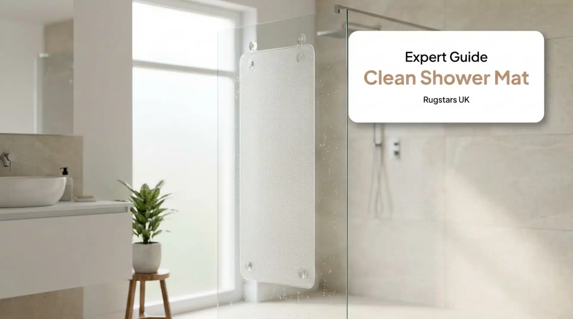 Clean non-slip shower mat drying in a modern UK bathroom, sparkling and hygienic.