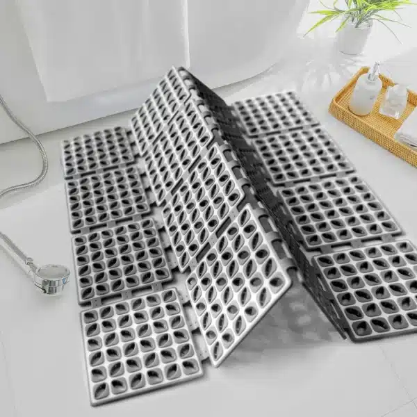 Dark Grey Non Slip Square Bath Mat 60x60cm Strong Suction Anti-Mold Folded — Rugstars UK
