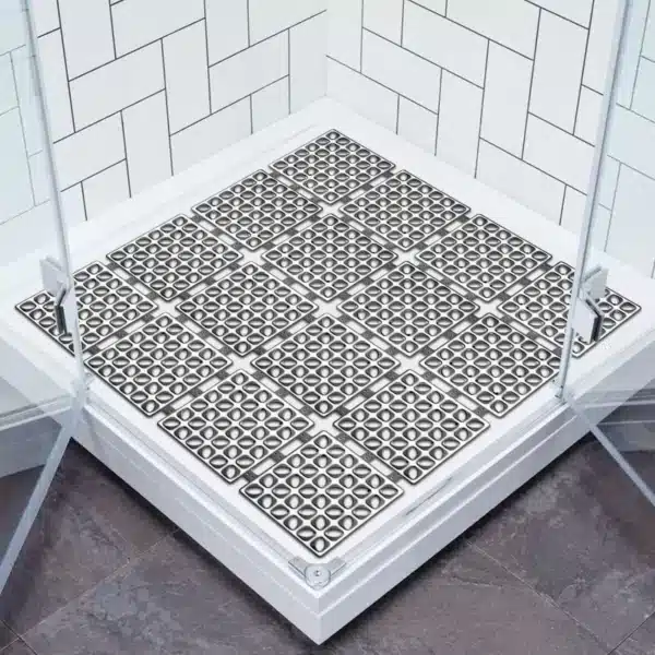 Dark Grey Non Slip Square Bath Mat 60x60cm Strong Suction Anti-Mold — Rugstars UK