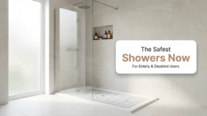 Transparent non-slip shower mat in a modern UK bathroom for elderly safety.