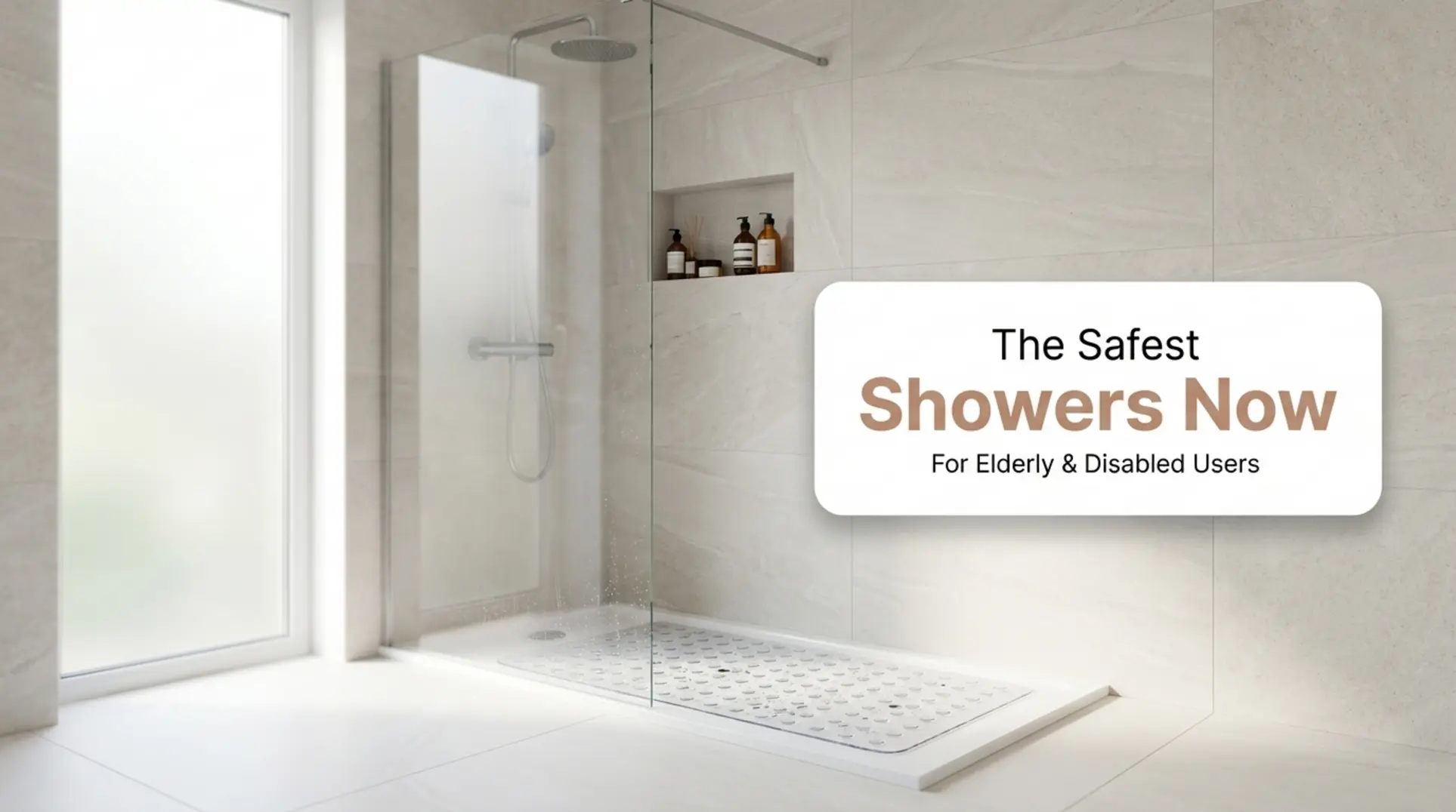 Transparent non-slip shower mat in a modern UK bathroom for elderly safety.