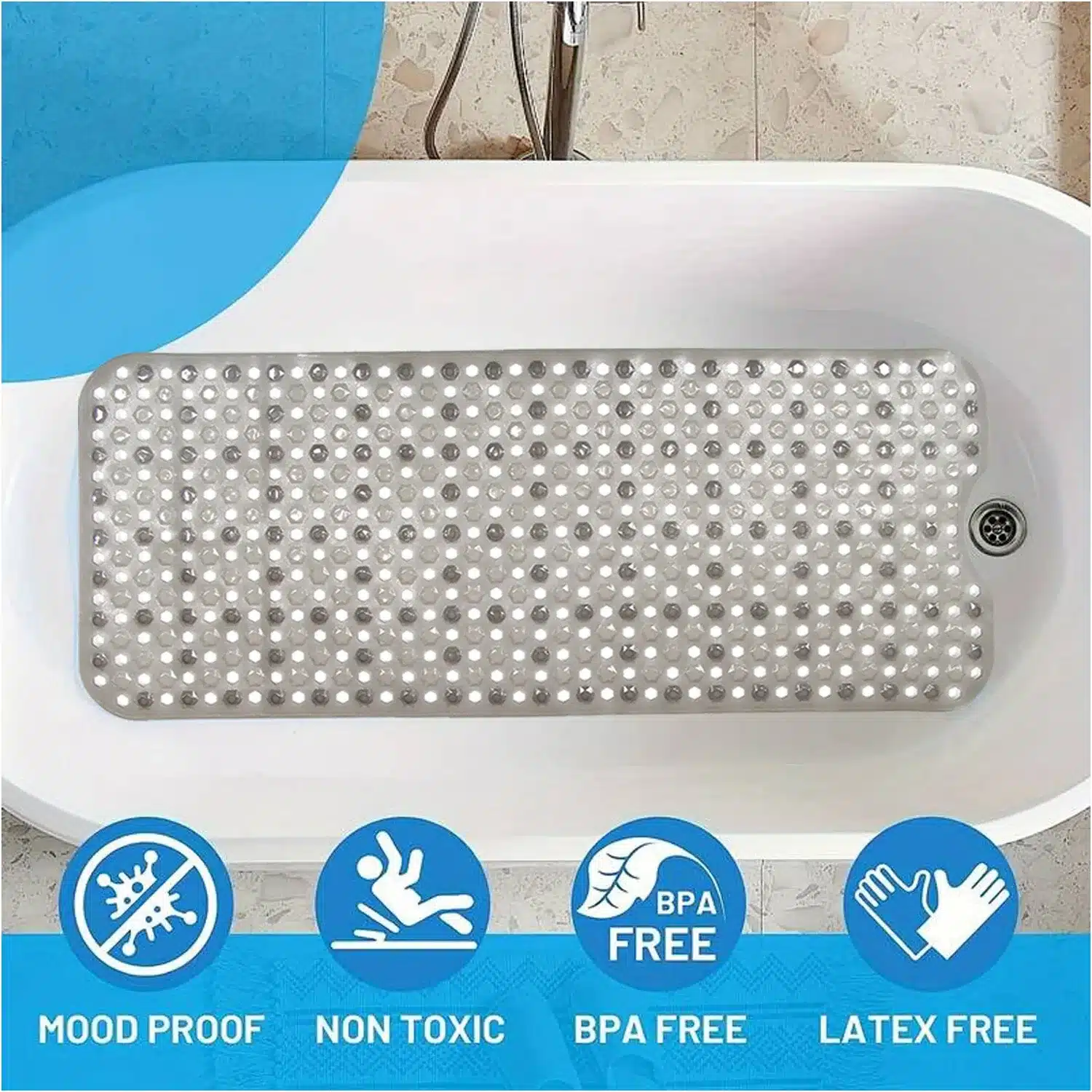 Diamond Non Slip Bath Mat 40x100cm Hexagonal Drainage Rubber UK benefits — Rugstars UK