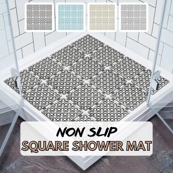 Non Slip Square Bath Mat 60x60cm Strong Suction Anti-Mold Rugstars UK