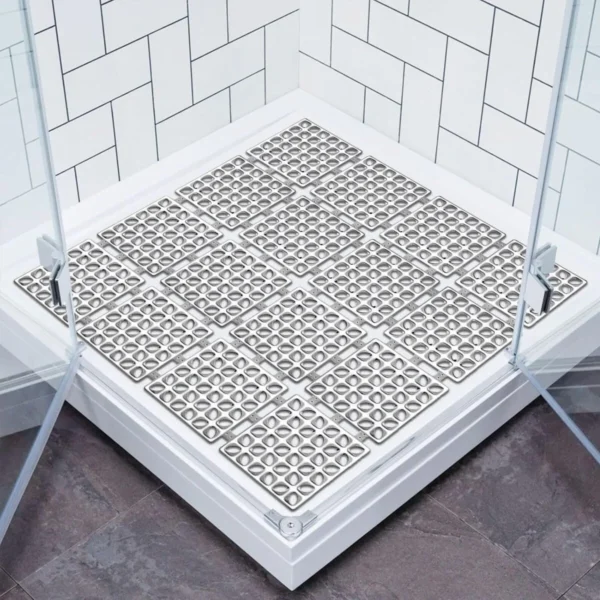 Silver-Non-Slip-Square-Bath-Mat-60x60cm-Strong-Suction-Anti-Mold-Rugstars-UK