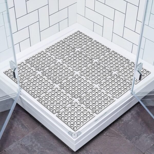 Silver Non Slip Square Bath Mat 60x60cm Strong Suction Anti-Mold — Rugstars UK