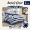 3 Piece Buffalo Check Faux Fur Quilted Bedspread Set UK Grey Blue Green Plush Velvet Rugstars UK