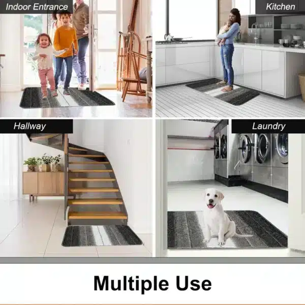 Bath Mat and Pedestal Set Water Absorbent Non Slip Rubber Gel Backing Stripe Multi Purpose mat — Rugstars UK