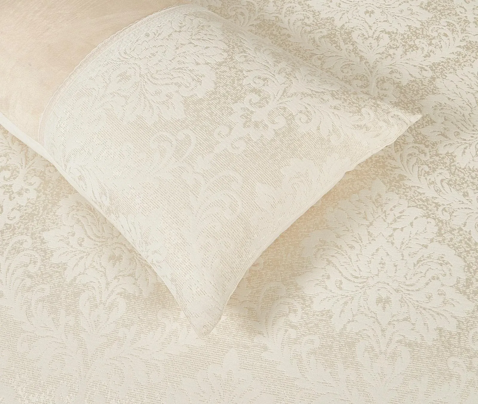 Beige Charm Velvet Jacquard Duvet Cover Set Luxury Lace Trim Double King Super King Rugstars UK