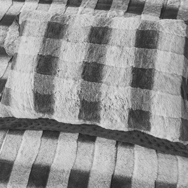 Grey Buffalo Check Checkered Quilted Pattern Detail Faux Fur Bedspread Set UK Rugstars UK