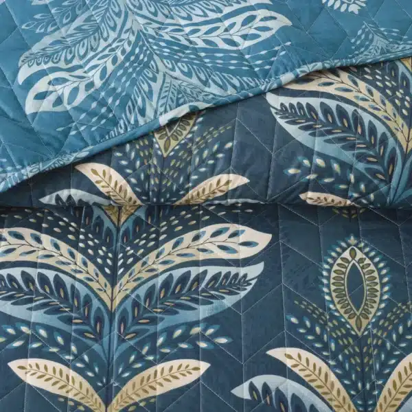 Jasmine Teal Patchwork Quilted Bedspread Set UK 3 Piece Floral Patchwork Comforter Rugstars UK 3