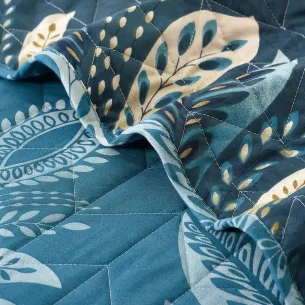 Jasmine Teal Patchwork Quilted Bedspread Set UK 3 Piece Floral Patchwork Comforter Rugstars UK 4