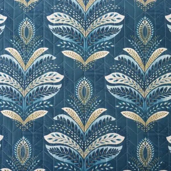 Jasmine Teal Quilted Bedspread UK Floral Patchwork Design Detail Soft Luxury Stitching Rugstars UK