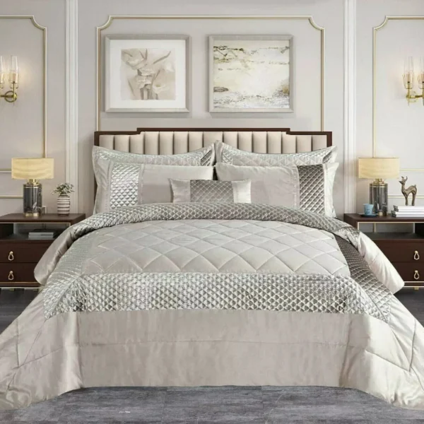 Mink 3 Piece Atlanta Quilted Satin Sequence Bedspread Comforter Set UK Luxury Polyester Rugstars UK