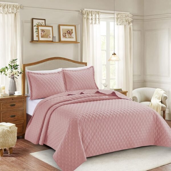 Pink 3 Piece Inspiration Quilted Bedspread Set UK Quilted Comforter Pillow Shams Rugstars UK