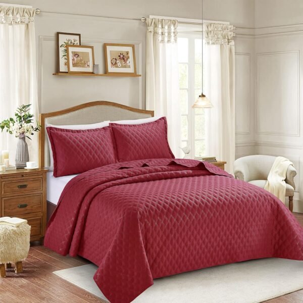 Red 3 Piece Inspiration Quilted Bedspread Set UK Luxury Quilted Bedspread Double King Rugstars UK
