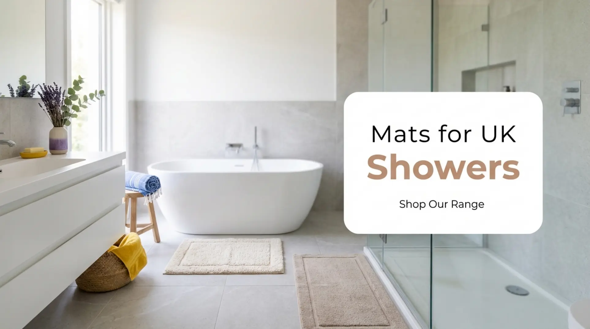 Modern UK bathroom with square and rectangle shower bath mats, highlighting perfect fit.