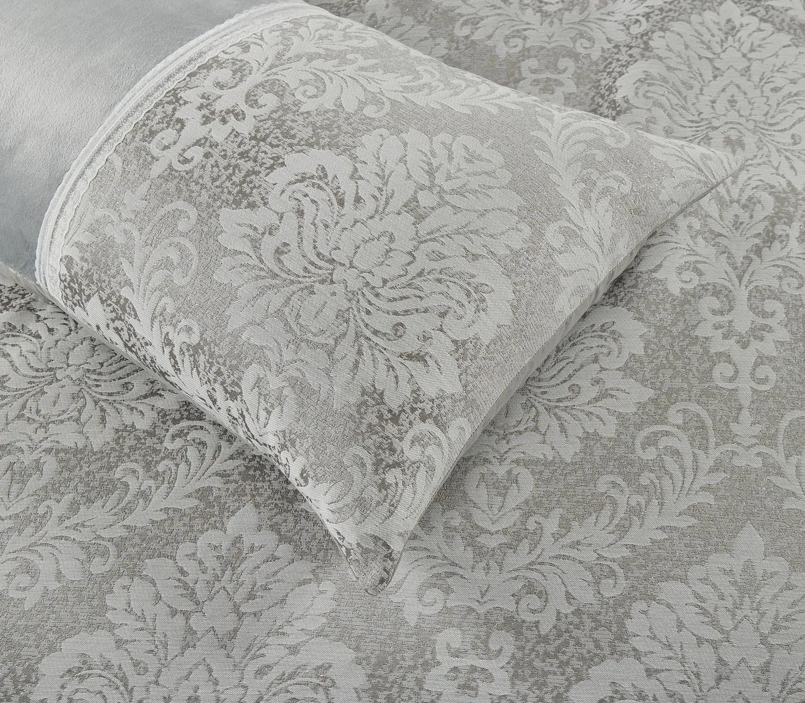 Silver Grey Charm Velvet Jacquard Duvet Cover Set Luxury Lace Trim Bedding Rugstars UK