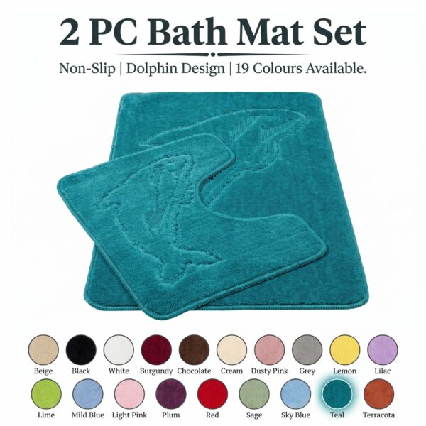 Dolphin Embossed Bath Mat & Pedestal Mat Set