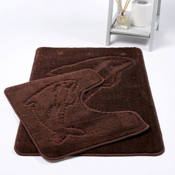 Chocolate Dolphin Embossed Bath Mat Pedestal Mat Set UK Non-Slip Plush Bathroom Rug Rugstars UK