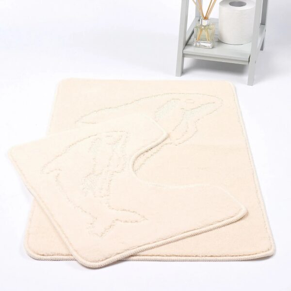 Cream Dolphin Embossed Bath Mat Pedestal Mat Set UK Non-Slip Soft Plush Bathroom Rug Rugstars UK
