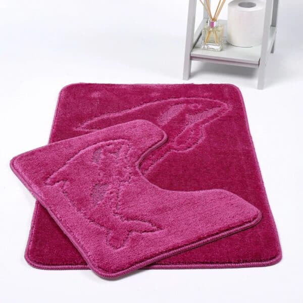 Dusty Pink Dolphin Embossed Bath Mat Pedestal Mat Set UK Non-Slip Plush Bathroom Rug Rugstars UK