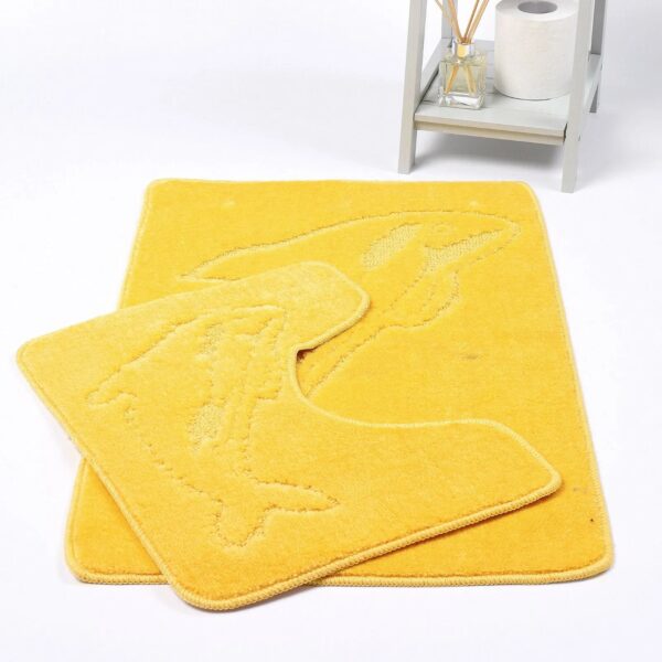 Lemon Dolphin Embossed Bath Mat Pedestal Mat Set UK Non-Slip Plush Bathroom Rug Rugstars UK
