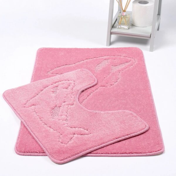 Light Pink Dolphin Embossed Bath Mat Pedestal Mat Set UK Non-Slip Plush Bathroom Rug Rugstars UK