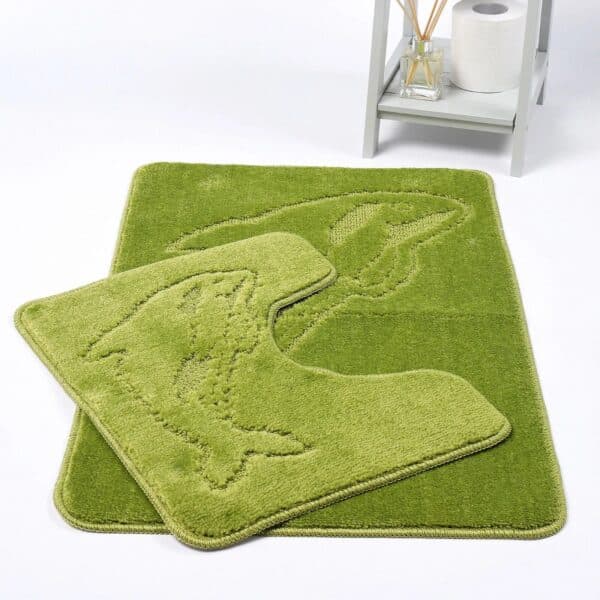 Lime Dolphin Embossed Bath Mat Pedestal Mat Set UK Non-Slip Plush Bathroom Rug Rugstars UK