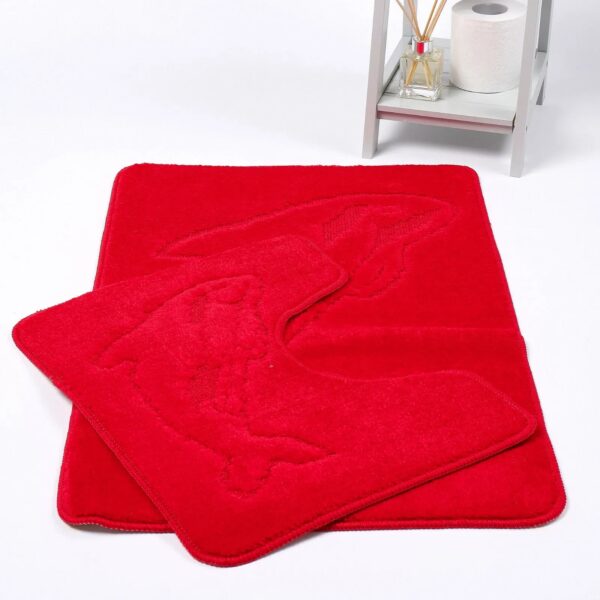 Red Dolphin Embossed Bath Mat Pedestal Mat Set UK Non-Slip Plush Bathroom Rug Rugstars UK