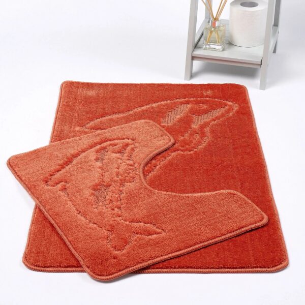 Terracotta Dolphin Embossed Bath Mat Pedestal Mat Set UK Non-Slip Plush Bathroom Rug Rugstars UK