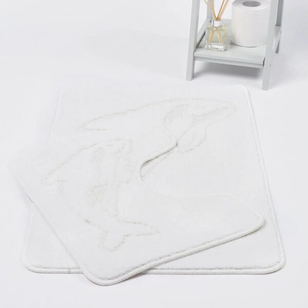 White Dolphin Embossed Bath Mat Pedestal Mat Set UK Non-Slip Soft Plush Bathroom Rug Rugstars UK