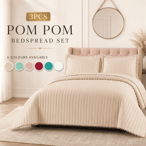 3pc Pom Pom Quilted Bedspread Set uk