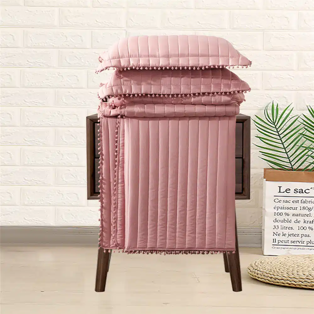 Pom Pom Quilted Bedspread Set UK pink 3