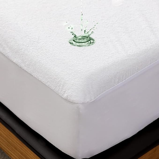 Deep fitted waterproof terry mattress protector shown on a mattress